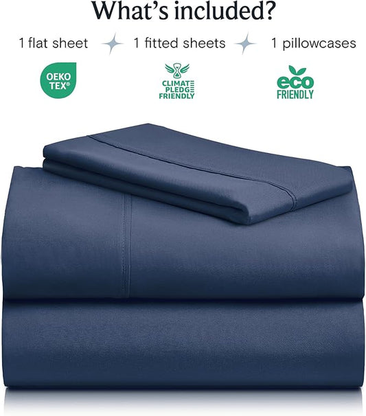 LuxClub Twin XL Sheets - Soft Kids Twin Bed Sheets for Boys and Girls, 3 PC Deep Pockets 18" Eco Friendly Wrinkle Free Kids Fitted Sheets Machine Washable Hotel Bedding Silky Soft- Navy Twin XL