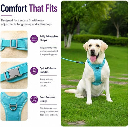 No Pull Dog Harness with Built-in Hidden AirTag & GPS Tracker Holder, Reflective Adjustable Escape-Proof Vest Harness for Small & Medium Dogs (Blue, L)
