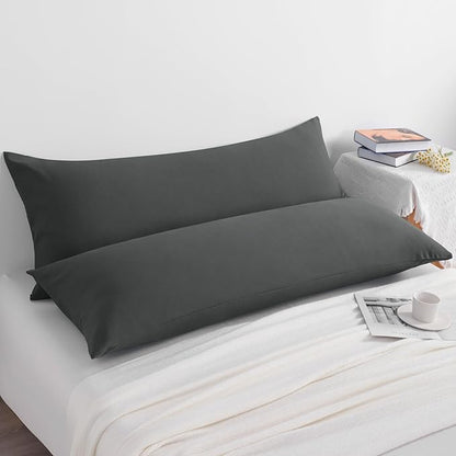 NTBAY Body Pillow Cases Set of 2, 2 Pack Brushed Microfiber 20x54 Pillow Cases, Soft, Wrinkle, Fade, Stain Resistant Dark Grey Pillow Cases with Envelope Closure, 20x54 Inches, Dark Grey