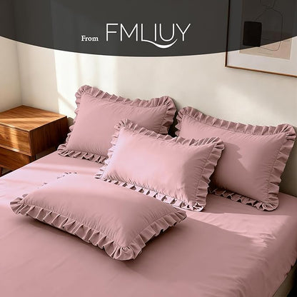 Ruffle Pillow Cases Queen Size Set of 2 – Soft Wrinkle Resistant Brushed Microfiber Ruffled Pillowcases –Envelope Pillow Shams Cover Festive Gift for Hotels, Guest Rooms 20x30 Inch (Pink)