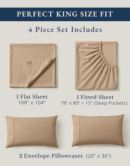 LANE LINEN 100% Organic Cotton Sheets Set, Long- Staple Percale Weave Ultra Soft Best- Bedding Sheets for Bed, GOTS Certified, Fits Mattress Upto 15inch Deep Pocket (King, Taupe)