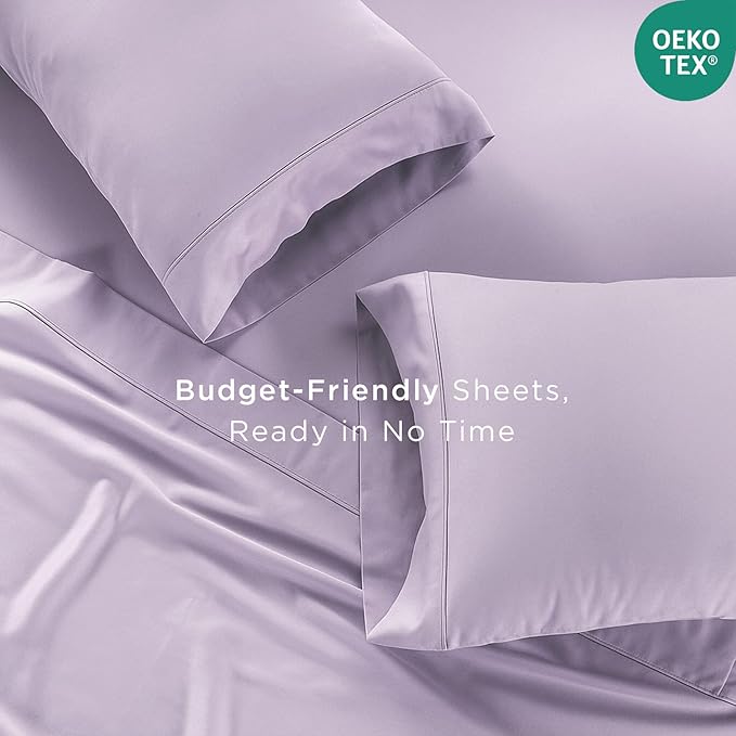 Threadmill Cotton Twin XL Sheet Set | 100% Cotton Sheets for Twin XL Size Bed | Solid Sateen Twin XL Bed Sheets Set with 16” Deep Pocket | Soft Breathable 3-Piece Cooling Sheet Set | Lilac