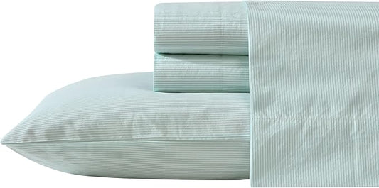 Nautica - Queen Size Sheet Set, Crisp & Tailored Cooling Sheets with a Smooth Cotton Percale Lightweight Feel - Bed Sheets with Matching Pillowcases & Fitted Sheet (Penny Pinstripe Green)