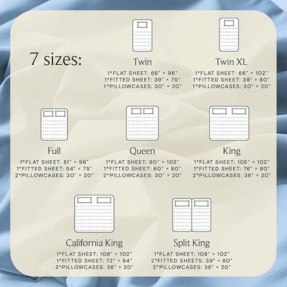 LuxClub Twin XL Sheets - Soft Twin Bed Sheets for Boys and Girls, 3 PC Deep Pockets 18" Eco Friendly Wrinkle Free Kids Fitted Sheets Machine Washable Hotel Bedding Silky Soft - Sky Twin XL