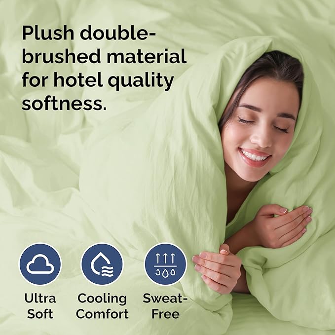 Duvet Cover Twin/Twin XL Size Set - Extra Soft Twin/Twin XL Duvet Cover 68" x 90" with 1 Pillow Sham - Hotel Luxury, Fade Free w/ Zipper Closures & Ties - Comfy, Cozy & Breathable (Light Sage Green)