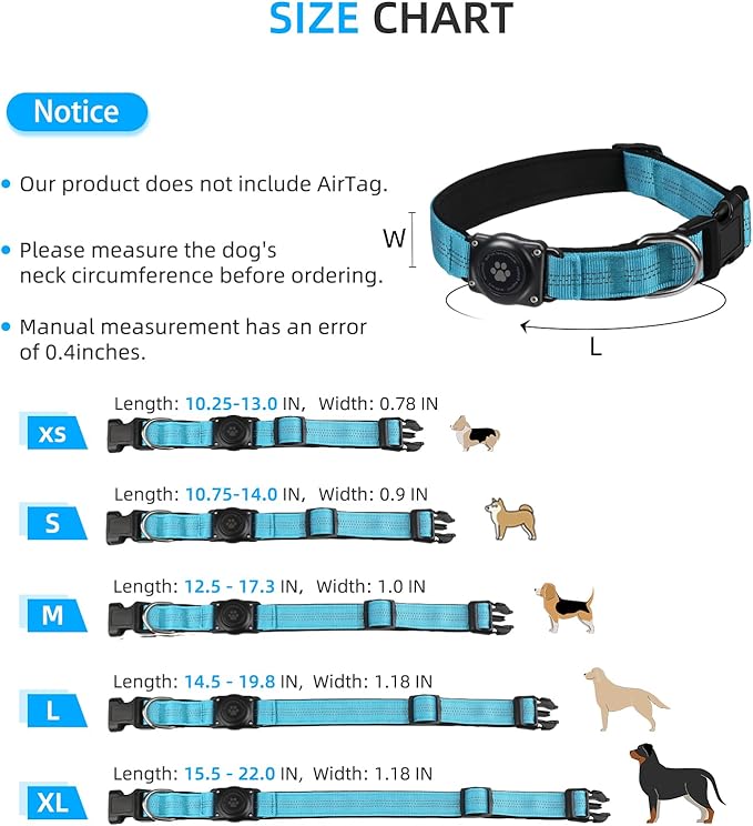 Upgrade Dog Collar with AirTag Holder, IP68 Waterproof, Blue, M