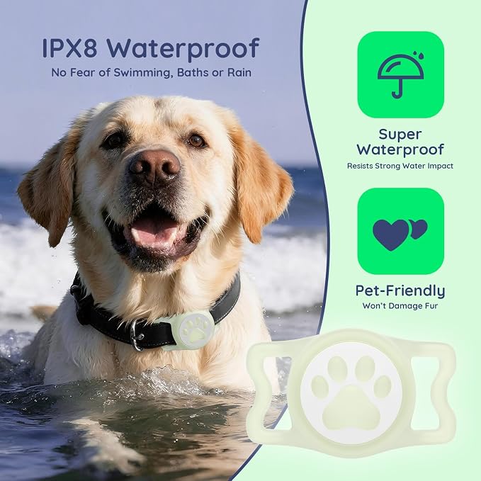 IP68 Waterproof Dog AirTag Holder for Dog Collar, Soft, Stretchy Silicone | Full-Body Protection, Easy Tool-Free Installation, Quiet, No-Dangle Fit, Lightweight, Fits Dog & Cat Collars of All Widths
