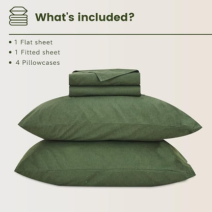 Bedlifes 100% French Flax Linen Sheets Set California King Size-6 Piece Extra Deep Pocket 18-24",Soft Breathable Cal King Bed Sheets with Temperature Regulating & Moisture-Wicking(Forest Green