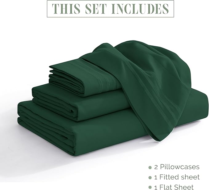 Elegant Comfort Luxurious 1500 Premium Hotel Quality Microfiber 4-Piece Sheet Set, 18-24 Inches Deep - Extra Deep Pocket Sheets - Ultra Soft 4PC Deep Pocket Sheets, Queen, Hunter Green