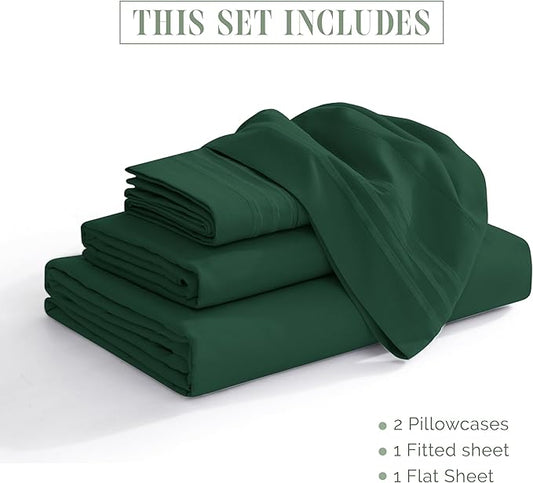 Elegant Comfort Luxurious 1500 Premium Hotel Quality Microfiber 4-Piece Sheet Set, 18-24 Inches Deep - Extra Deep Pocket Sheets - Ultra Soft 4PC Deep Pocket Sheets, King, Hunter Green