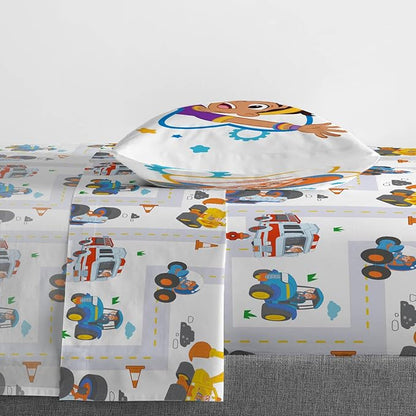 Jay Franco Kids Sheet Cartoon Set with Fitted, Flat Sheets & Pillow Cover - Ultra-Soft Bedding with Pillowcase for Room Decor, White - Blippi, 3 Piece Toddler