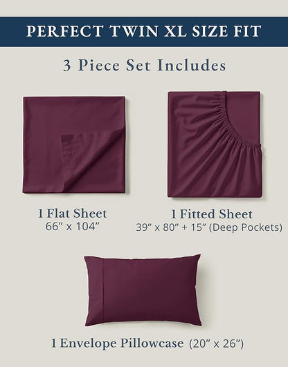 LANE LINEN 100% Organic Cotton Eco Friendly Sustainably Produced Twin XL Sheet Set, Mercerized Soft & Comfy Extra Long Twin Bedding Set, Naturally Cooling Cotton Sheets- Windsor Wine