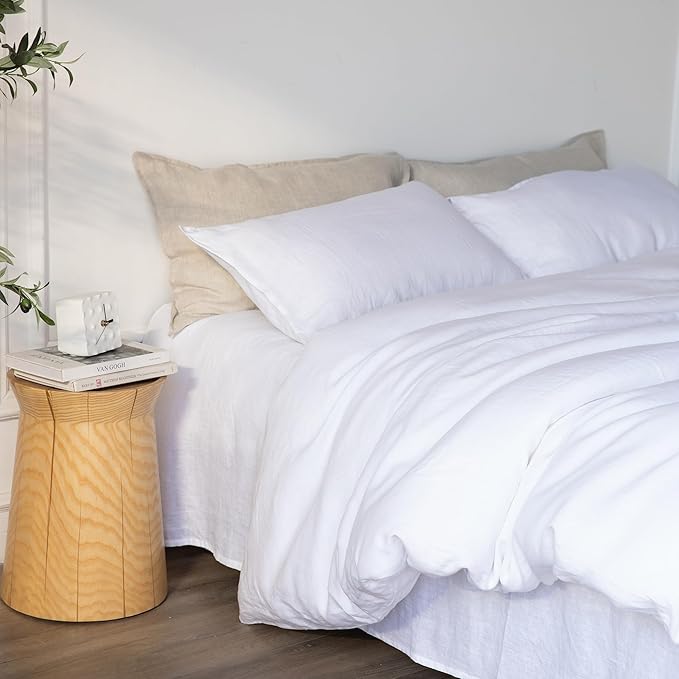 XZ XIFA White Linen Duvet Cover Full, 100% Washed French Flax Linen Bedding Set with Zipper Closure, Cooling & Textured Bed Sets for Hot Sleepers(1 Duvet Cover, 2 Pillowcases)