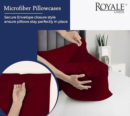 Royale Linens King Pillowcase Set of 2 - Bed Pillow Cover - 20" x 40" - Red Pillowcases - 1800 Brushed Microfiber, Wrinkle & Fade Resistant - Soft & Cozy- King Size Pillow Case (Burgundy)