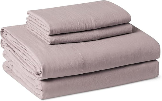 Amazon Basics King Bed Sheet, 4-Piece Bedding Set, Double Brushed Microfiber, Ultra Soft, Easy Care, Purple