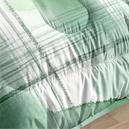 Abstract Bedding Set for Girls Boys, Full Size 3-Piece Green White Tie Dye Bed Set with Comforter 79"x 90" and 2 Pillowcases for All Season