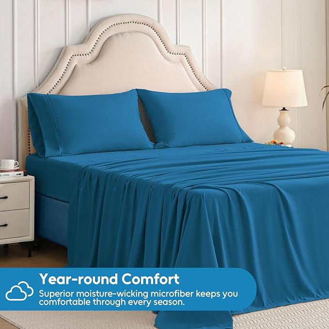 Twin Sheets Set, 3 Pieces Hotel Luxury Soft Microfiber Bed Sheets Set, Up to 16" Deep Pockets, Oeko-Tex Sheets with Elastic, Breathable, Wrinkle Free (Peacock Blue,Twin)