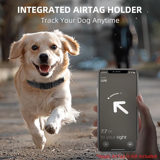 Upgrade Dog Collar with AirTag Holder, IP68 Waterproof, Ebony, L | Built-in Water Resistant AirTag holder, 1000D Nylon, Reflective Stitching for Night Visibility, Soft padding for Comfort