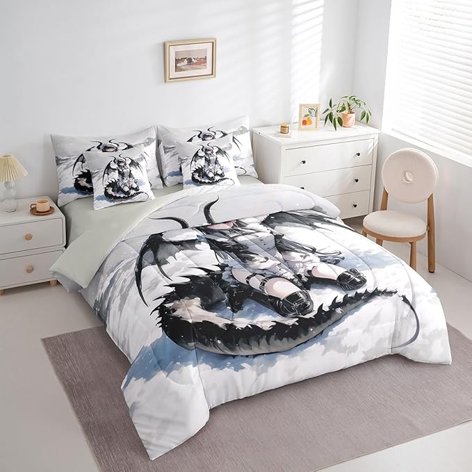Erosebridal Anime Girl Comforter Set 7 Piece Full, Japanese Anime Bedding Set for Kids Girls Teens Women Bedroom, Cartoon Girl Bed in A Bag Japanese Animation Sci Fi Style Sheet Sets