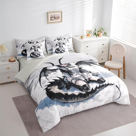 Erosebridal Anime Girl Comforter Set 7 Piece Queen, Japanese Anime Bedding Set for Kids Girls Teens Women Bedroom, Cartoon Girl Bed in A Bag Japanese Animation Sci Fi Style Sheet Sets