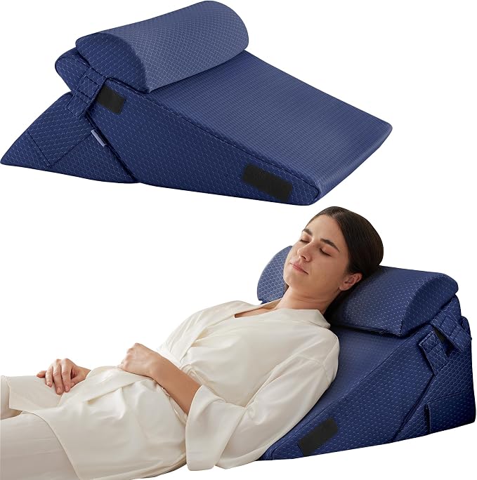 3Pcs Orthopedic Bed Wedge Pillow Set, Foam Wedge Pillow Post Surgery for Back, Leg and Knee Support, Adjustable 9&12 Inch Folding Triangle Pillow for Sleeping, Acid Reflux, Snoring, Navy