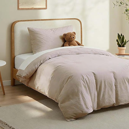 LOVQUE Linen Light Grey Duvet Cover Twin Size, 100% Washed Cotton Linen Like Bedding Set with Zipper Closure (No Comforter), 68x90 Inches
