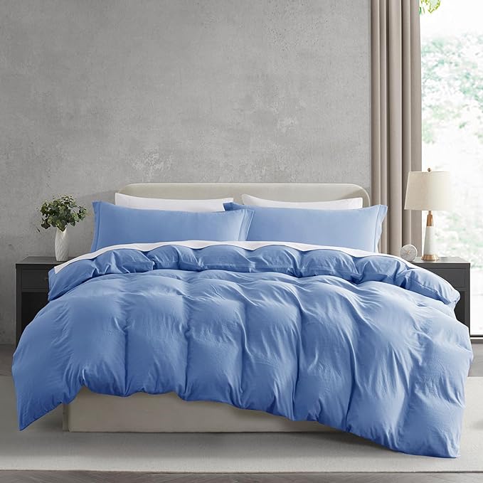 Nestl Calm Blue Duvet Cover Queen Size - Soft Prewashed Queen Duvet Cover Set, 3 Piece, with Zipper Closure, 1 Duvet Cover 90x90 inches and 2 Pillow Shams