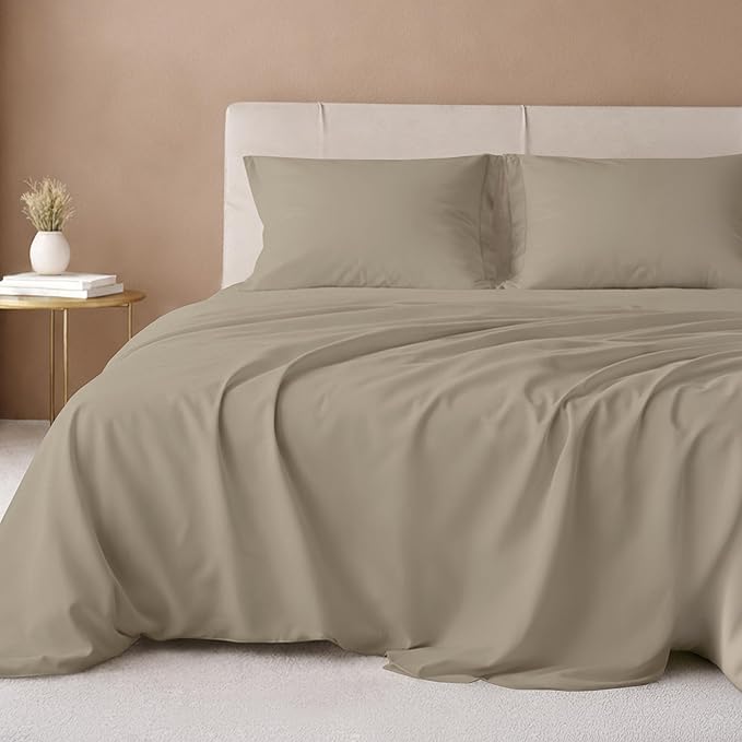 California Design Den Luxury Twin Sheet Set - 100% Cotton, 600 Thread Count Deep Pocket Twin Sheets, Soft Hotel-Quality Bedding with Sateen Weave (Cool Taupe)