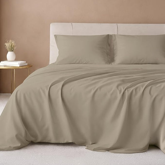 California Design Den Luxury Twin Sheet Set - 100% Cotton, 600 Thread Count Deep Pocket Twin Sheets, Soft Hotel-Quality Bedding with Sateen Weave (Cool Taupe)