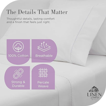Linen Home 100% Cotton Percale Moon Scallop Hem Pillowcases Queen/Standard Size, Mauve Lavender, 2 Pieces of Pillow Case, Crisp and Cool Strong Bed Linen, 20 inches X 30 inches