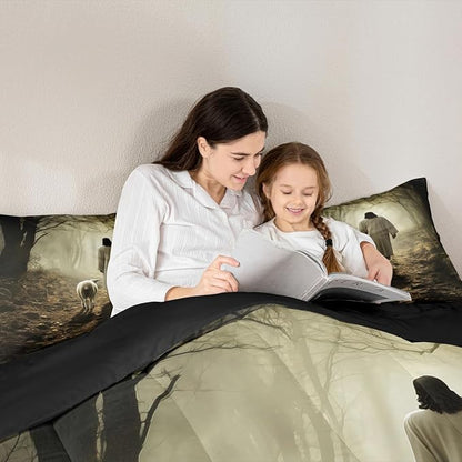 Castle Fairy Mysterious Jungle Comforter Set,Sheep Print Bedding Set Kids Teens Modern Decor,Wild Animals Comforter with 1 Pillowcase for All Seasons,Twin