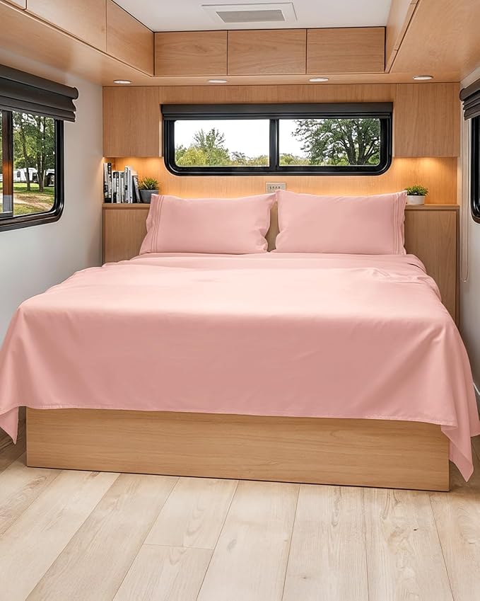 Short Queen Size 4 Piece Sheet Set - RV Short Queen, Soft, Breathable & Cooling Bed Sheets Set with Deep Pockets - Hotel Luxury Bedding for Women, Men, Kids, Teens, Boys & Girls - Oeko-Tex - Baby Pink