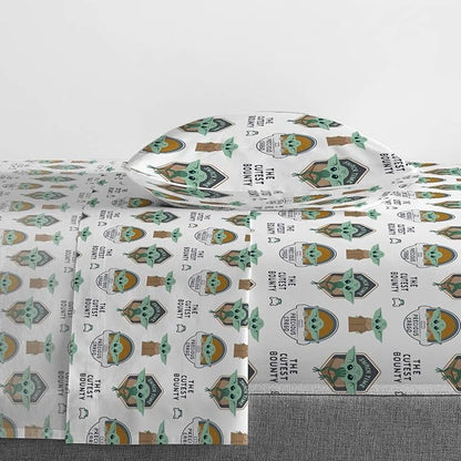 Jay franco StarWars The Mandalorian The Child 4 Piece Twin Bed Set-Includes Reversible Comforter&Sheet Set-Bedding Features Baby Yoda-Super Soft Fade Resistant Microfiber (Official StarWars Product)