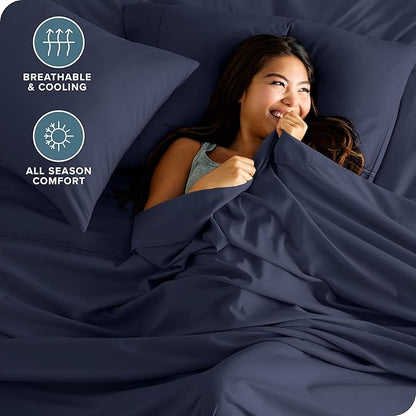 Bare Home Split King Sheet Set - 1800 Ultra-Soft Microfiber Bed Sheets - Double Brushed - Deep Pockets - Easy Fit - 5 Piece Set - Bedding Sheets & Pillowcases (Split King, Midnight Blue)
