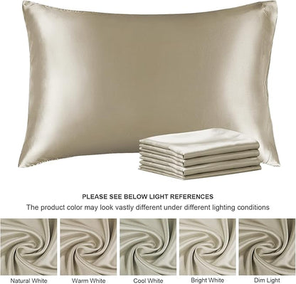 BEDELITE Satin Pillowcase for Hair and Skin, Super Soft Similar to Silk Pillow Cases 4 Pack with Envelope Closure, Cooling Pillowcases for Women Men (20"x36" King Size, Taupe)