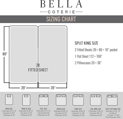 Bella Coterie Luxury Bamboo Viscose Split King Size Sheet Set | 2 Fitted Sheets for Sleep Number & Adjustable Beds | 100% Organically Grown | Cooling & Ultra Soft | 18” Deep Pocket [Lemonade]