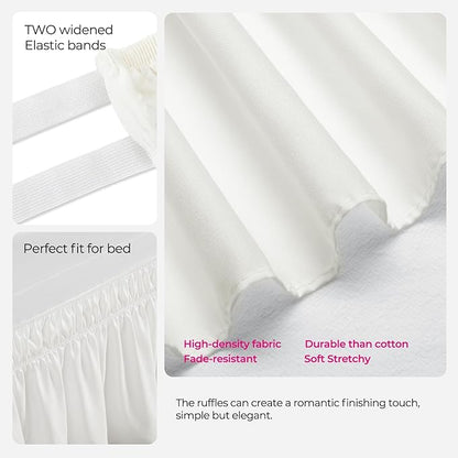 RIMELA Dorm Bed Skirt Twin XL 46 Inch Drop, Easy to Install Extra Long Wrap Around Elastic Dust Ruffle, Warm White Bedskirt Solid Silky Fabric Machine Washable (Twin XL 80“L x 39”W & Twin 75“L x 39”W)