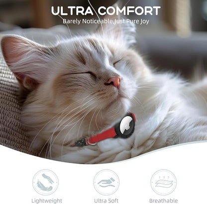 AirTag Cat Collars, Stretchy Collar with AirTag Holder and Bell | Breakaway - Ultra Design Elastic - GPS Tracking Collars - Adjustable Size for Cats & Puppies 7.5-12.5" - (Red)