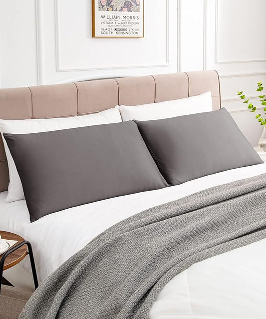 Warmstar Cotton Pillow Cases Standard Size Set of 2, 600 Thread Count Pillowcases 20x26 Inches, Soft Long Staple Cotton Pillowcases Breathable with Envelope Closure,Dark Grey