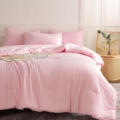 Pink Comforter Set Queen 3 Pieces Soft Bedding Bright Comforter Queen Light Pink Style Lightweight Comforter Set for All Seasons 1 Comforter and 2 Pillowcases