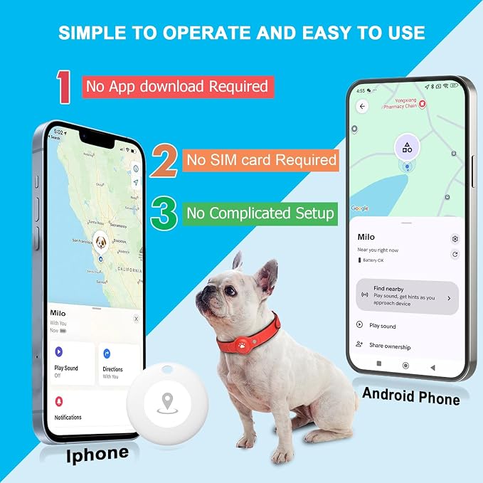 2-in-1 GPS Tracker for Dogs: Smart Pet Collar with Real-Time Tracking,No Monthly Fee/Subscription (iOS Only) Waterproof, Anti-Lost,365-Day Long Battery Life GPS Tracker Dog Collar(Tracker Included)