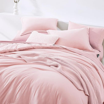 WRENSONGE Queen Comforter Set - 7 Pieces Soft Pink Soft Bed in a Bag Queen with Sheets, 2 Pillow Shams, and 2 Pillowcases- Warm Bedding Sets for All Season