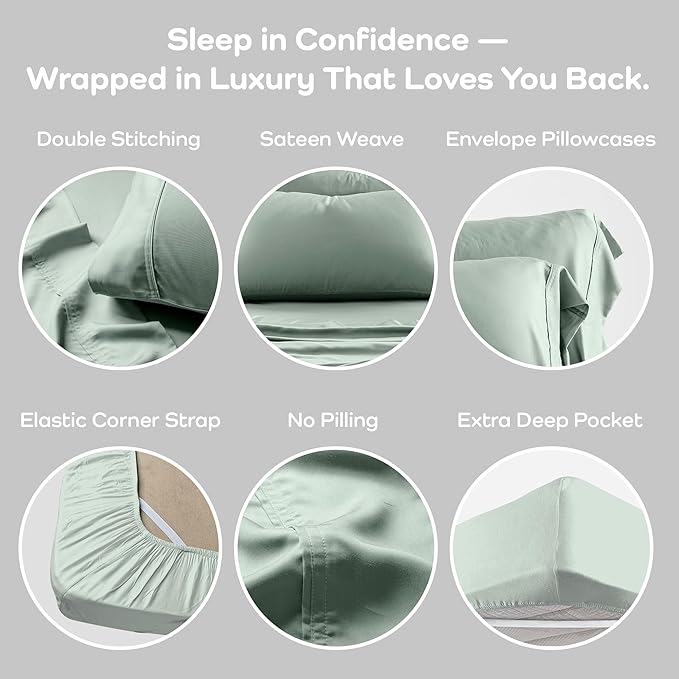 Olive + Crate Tencel Lyocell Eucalyptus California King Sheets - Cooling Tencel Sheets for Hot Sleepers with 18 Inch Deep Pocket Fit - Spring Sage 4-Piece Set