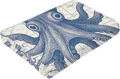 Nautical Octopus Blanket Super Soft Warm Fluffy Fleece Flannel Sea Animal Throw Blanket Cozy Fuzzy Plush Stuff Bedding Sealife Blankets Gifts for Women Kids Boys Girls Adults 80"X60"