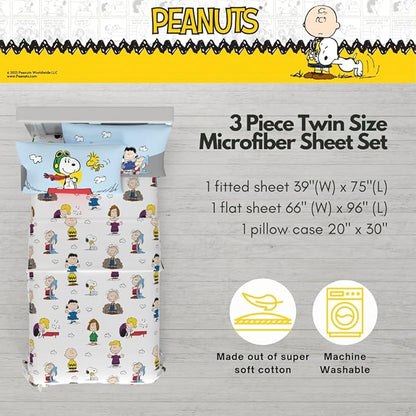 Collectibles Peanuts Snoopy Bedding Super Soft Cozy Microfiber 3 Piece Twin Sheet Set, (Officially Licensed Product) By Franco