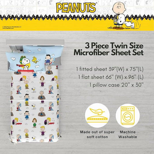 Collectibles Peanuts Snoopy Bedding Super Soft Cozy Microfiber 3 Piece Twin Sheet Set, (Officially Licensed Product) By Franco