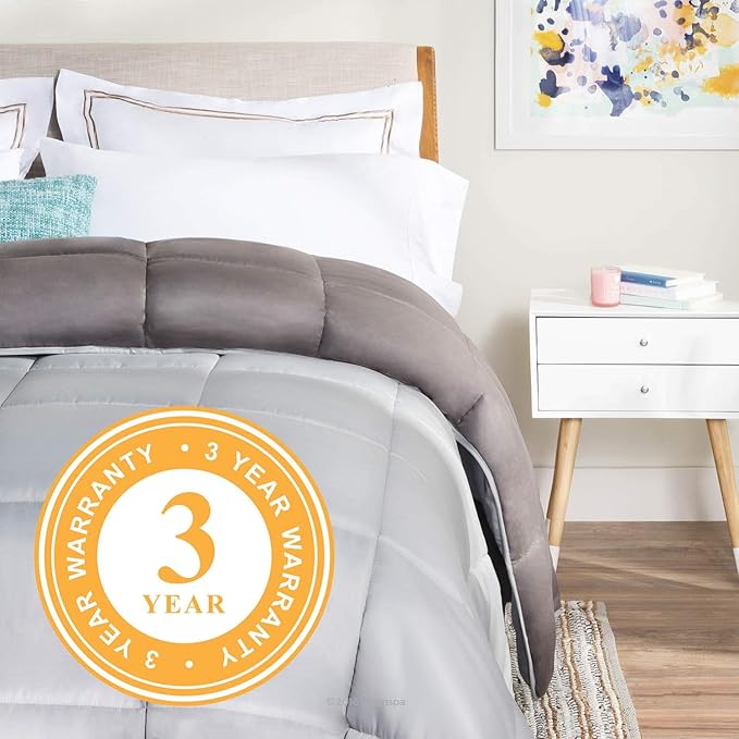 Linenspa Reversible Down Alternative Comforter and Duvet Insert, Oversized King – All-Season Comforter with Box Stitch and 8 Duvet Loops – Bedding for Kids, Teens, and Adults – Stone / Charcoal