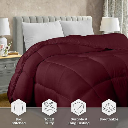 Utopia Bedding Comforter Duvet Insert, Quilted Comforter with Corner Tabs, Box Stitched Down Alternative Comforters Twin Size (Burgundy)