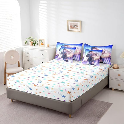 Erosebridal Anime Girl Comforter Set King Size 7 Piece, Japanese Anime Bedding Set with Sheet Set for Kids Boys Teens Bedroom Decor, Cartoon Girl Bed in A Bag Kawaii Japanese Animation Decor