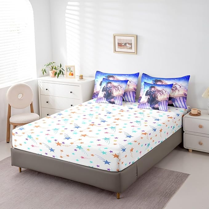Erosebridal Anime Girl Comforter Set Twin Size 7 Piece, Japanese Anime Bedding Set with Sheet Set for Kids Boys Teens Bedroom Decor, Cartoon Girl Bed in A Bag Kawaii Japanese Animation Decor
